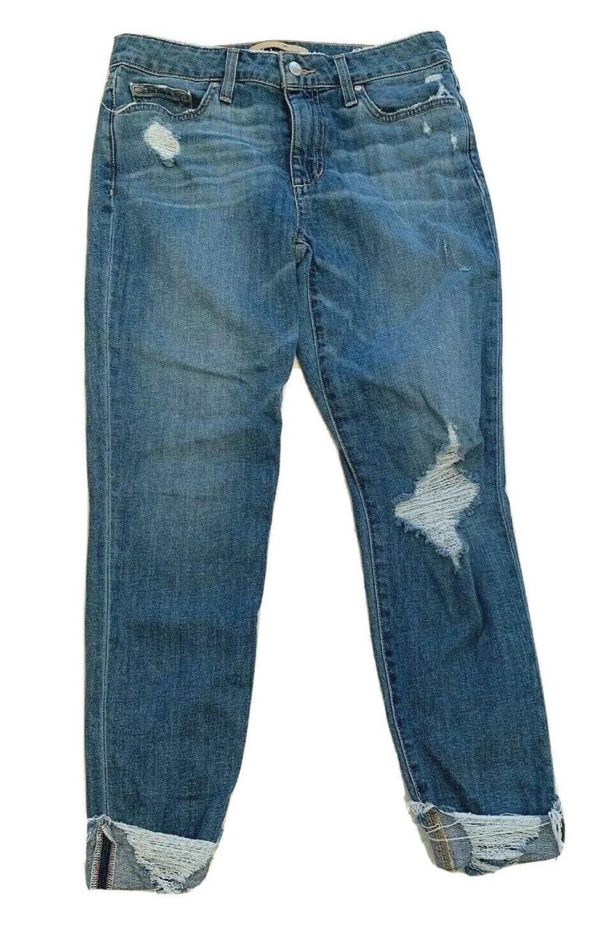 Size 28 Joe's Jeans Women's Cuffed Cropped Distressed Jeans Stretch 25" Inseam